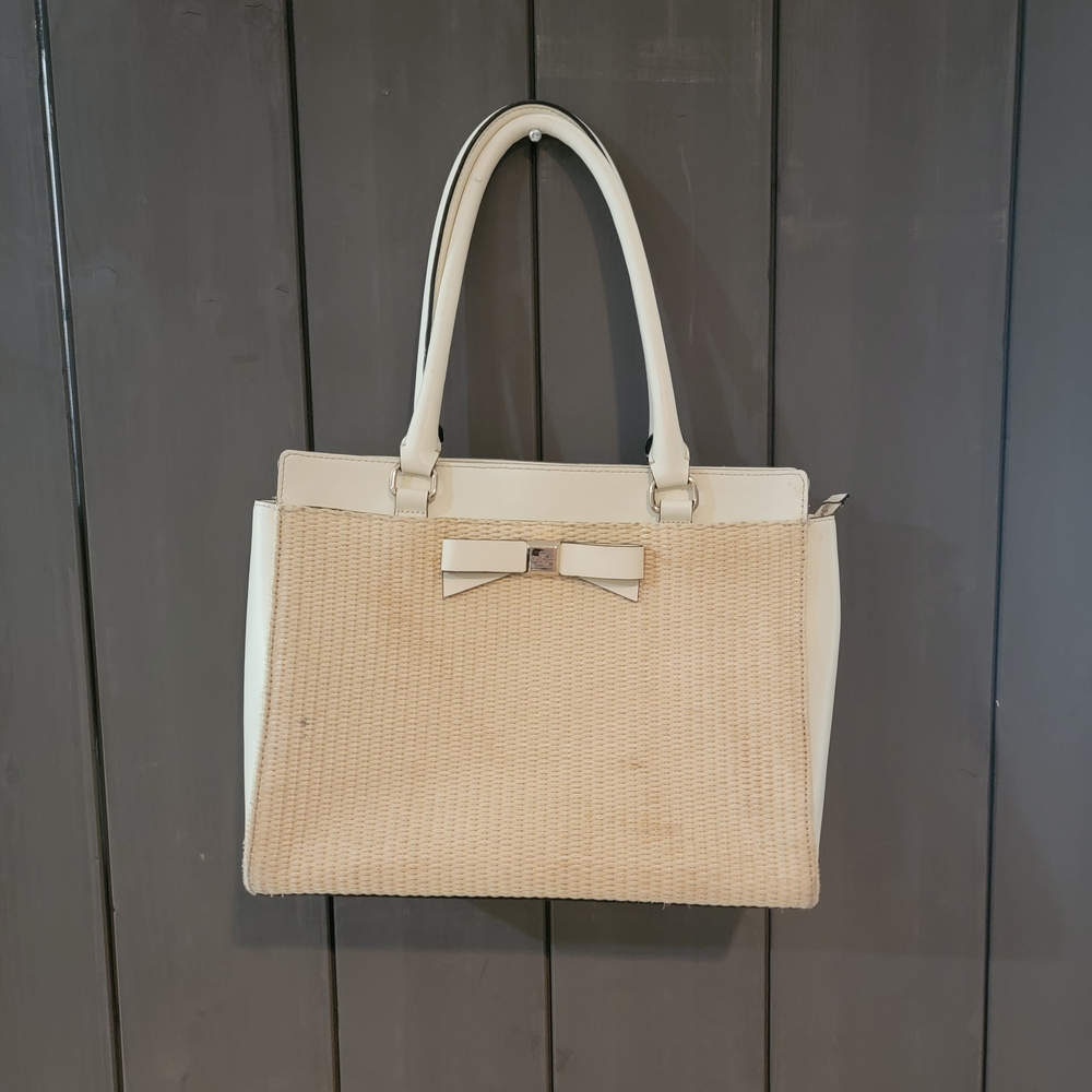 Y2K Kate Spade New York Straw & Leather Bow Tote
